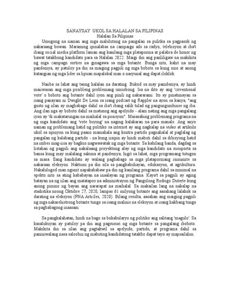 maikling sanaysay tungkol sa halalan sa pilipinas 2022|Halalan 2022, nawa’y maging malinis, maayos at mapayapa.